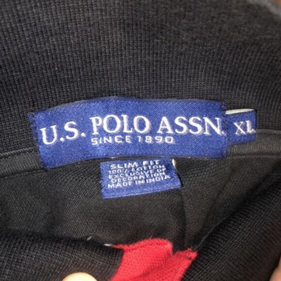 US POLO ASSN Short Sleeve Black Polo Shirt Size XL Logo Buttons Number 3 - Picture 5 of 9